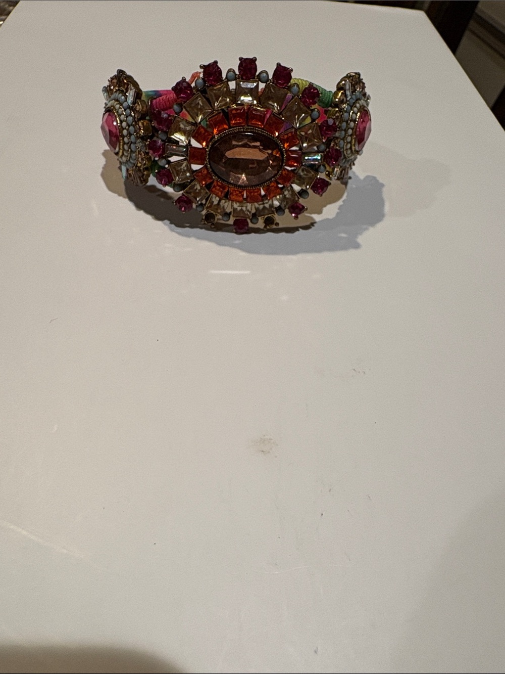 Betsey Johnson Multicolor Gemstone Embellished Cuff Bracelet - Pink & Orange